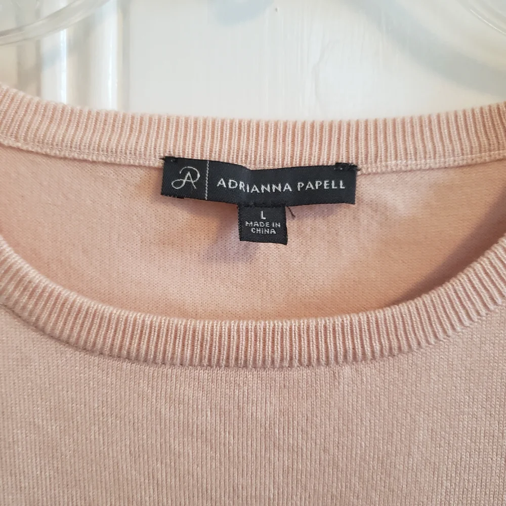 Adrianna Papell Pink Sheer Sleeved Sweater Blouse Large L Shirt Top
